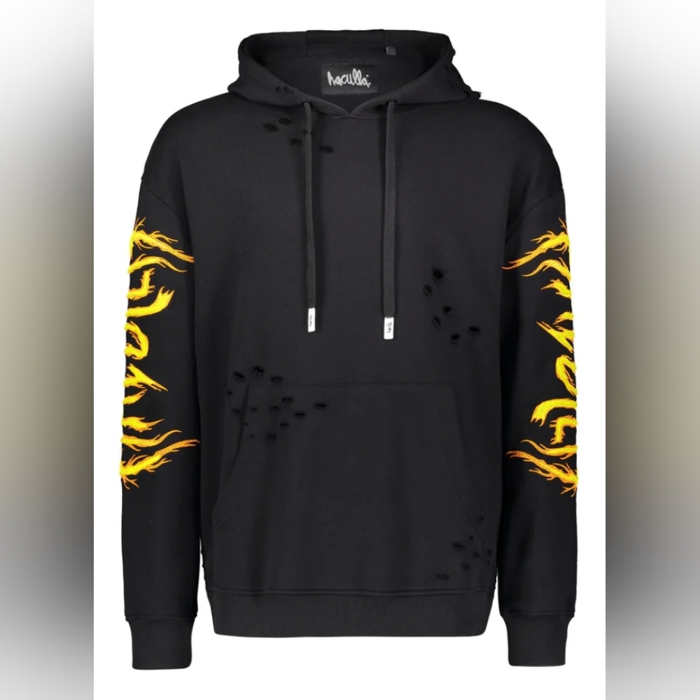 Haculla Hac On Fire Distressed Hoodie Black Men's Size Small 🔥